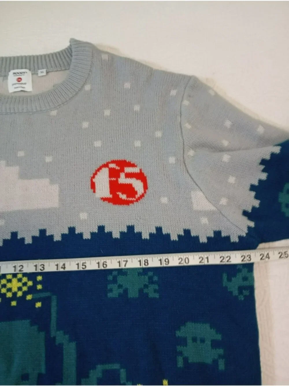 By Roody F5 Pixel Art Octopus Space-Themed Sweater Men's XL Grey Navy